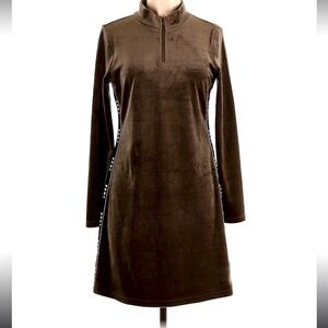 DKNY Velvet Mini Dress in Olive Green